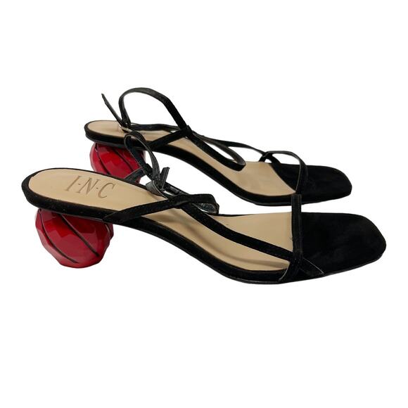 INC International Concepts 6 Black Red Calise Square Toe Dressy Heeled Sandal - Picture 1 of 9